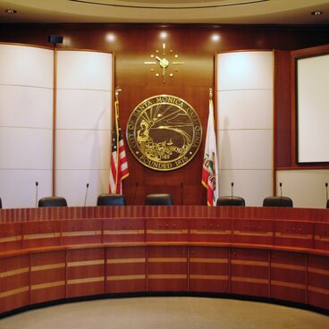 Santa Monica CIty Council Chamber dais with City Seal